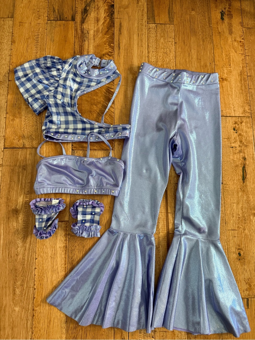 Jazz/Tap Iridescent Lavender Girls' Dance Costume Set with Bell-Bottom Pants